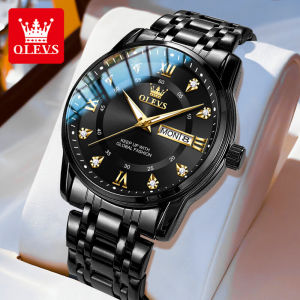 OLEVS Jam Tangan Pria Dewasa 2025 Tahan Air Original LED Import Bisnis Rantai Stainlees Steel Hitam Keren Buat Gaya Jam Tangan Cowok