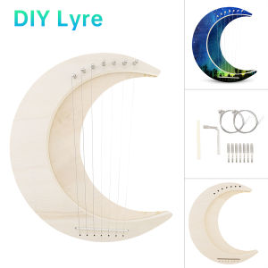 7 Strings Solid Basswood Crescent Moon Lyre Harp DIY Kit for Amateur Beginner Kid Children Fun Toy Art Handwork Painting Harp