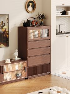 Retro Solid Wood Narrow Multi-layered Drawers Side Table for Living Room