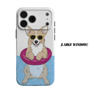 BILIBILI | Summer Corgi Swimming Phone Case for iPhone 18 17 16 15 14 13 12 11 Air Pro Max Plus Double-layer Cover