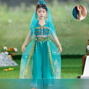 Princess Jasmine Dance Performance Costume Uygur Dance Girl Child Outfit Xinjiang Girl Ethnic Stage Clothing Polyester Fiber