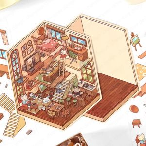 Cartoon Forest Village DIY 3D Sticker Pocket Cabin Scene Stacking and Pasting Festival Birthday Gift for Kid Child Student