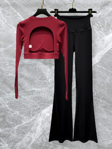 ชุดโยคะสีแดง Ankela ฤดูใบไม้ร่วง/ฤดูหนาว กางเกงขายาว ชุดออกกำลังกาย ฟิตเนส เสื้อผ้ากีฬา ชุดกระชับสัดส่วน ชุดโยคะสองชิ้น