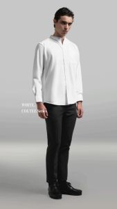 Broodis Kemeja Polos Putih Kerah Shanghai SOFTEE/COLTEE Lengan Panjang