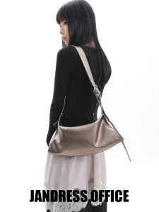 JANDRESS | Asymmetrically Perforated Crossbody Hobo Bag Soft Antique Leather