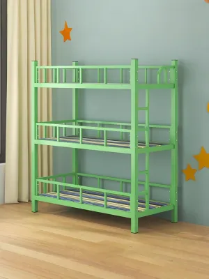 Modern Iron Bed for Childrens Nap Time Triple Decker over under Bed Dormitory Bunk Bed Frame Bed Non-Study Desk Type