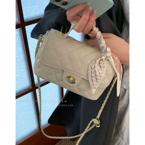 Trendy Summer Fashion Small Square Bag Womens Handbag 2025 New Style Silk Scarf Chain Link Diamond Pattern Versatile Crossbody Bag