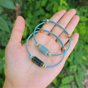 Q129 Vòng lu thống trúc trơn Lam Ngọc 2 màu: đậm & nhạt dây cáp ko kén mệnh - Phong Thuỷ TUDO