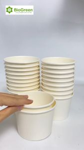 50 tô giấy trắng (260gsm) 12oz - 350ml 16oz - 500ml 32oz - 946ML có nắp đựng kem cháo thực phẩm nóng lạnh