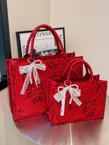2025 New Red Wedding Bag Fashionable Chinese Style Bride Grooming Handbag Wedding Gift Money Bag Square Shape Tote Bag