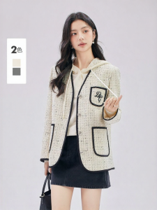 Chic Tweed Style Coat Loose and Thick