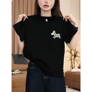 Embroidery Black Slimming Fashionable Short Sleeve T-shirt