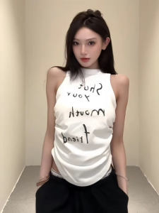 Áo Vest Không Tay in Chữ Modal American Hot Bé Gái Cho Nữ Mùa Hè Thiết Kế Áo Ngắn Khoét Sâu Không Tay Áo Ba Lỗ Thường Ngày