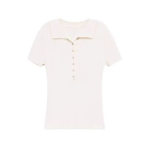YUEZHONGWEI | American Retro Shoulder Flip Collar White Ice Silk Knitted Short Sleeve Polo Shirt Women Summer Slim Fit Short Style Top