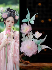Handmade Vintage Chinese Hanfu Hair Accessories Floral Iron-On Silk Butterfly Hairpin Asymmetric Photography Props Elegant