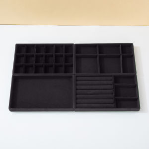 Black Jewelry Organizer Velvet Jewelry Storage Tray Display Ring Bracelet Necklace Storage Box Showcase Drawer