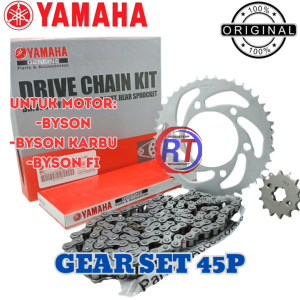 GEAR SET + RANTAI YAMAHA KODE 45P ORIGINAL YAMAHA KUALITAS ASLI 100% UNTUK MOTOR BYSON KARBU&INJEKSI