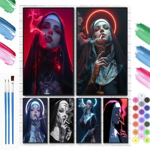 Oil Painting By Numbers Gothic Rebel Lady Portrait Number Drawing Canvas DIY Pictures By Numbers Home Decor