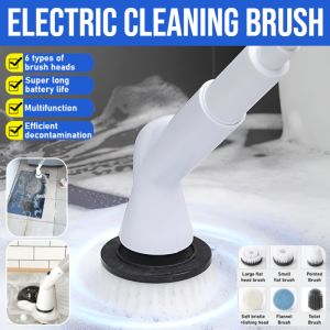 Cordless Multifunctional Low Noise Electric Cleaning Brush Rechargeable 6 In 1 Electric Brush For Kitchen Sinks Lavatory Plates Pans Bathroom Tiles