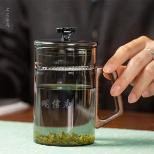 Modern Simplicity High Borosilicate Glass Heat Resistant Integrated Wooden Handle Tea Cup Flower Tea Water Separation Office Mug