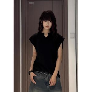 Áo Vest Không Tay Cổ Chữ V American Texture Cho Nữ Mùa Hè Nhanh Khô Thoáng Khí Lụa Băng Thiết Kế Rộng Rãi Không Tay