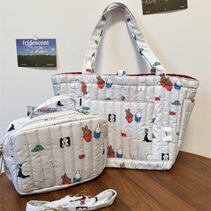 Kawaii Miffy Cute Striped Quilted Handbag Breakfast Bag Large Capacity Single Shoulder Tote Storage Bag Gift Toy for Girl