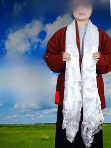 Tibetan Traditional Hada Tibetan Ornament Eight Auspicious Symbols Thickened Stage Performance Scarf Bulk Travel Gifts 2.8m