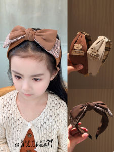 2025 New Butterfly Knot Hairband for Girls Double Layer High Skull Base Plaid Hair Clip Korean Style Wide Edge Headband