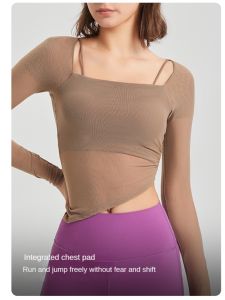 SUPERFLOWER Womens Mesh Long Sleeve Shirt with Fixed Bra Pad Sports Fitness Yoga Top