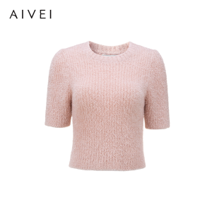 Aivei Xinghe Avi 2025 Spring Simple Elegant Sensory Old Money Shiny Silk Knitted Sweater S714004A Polyester Fiber round Neck Short Sleeve