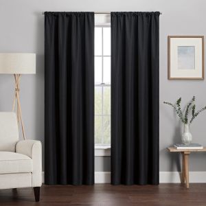 Blackout Curtain Blinds Rod Pocket Window Treatment Ideal for Living Room Bedroom Kitchen Bathroom Home Room Drapes Black/Gray