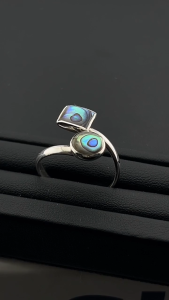 MILLENNE Minimal Abalone Shell Featuring Circle and Square Silver Adjustable Ring with 925 Sterling Silver (MLP-01)