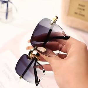 Original Square Frame Sunglasses for Women Fashion Rimless Beach Gradient Sunglass Original Lady Retro Branded Shades UV400 Eyeglasses