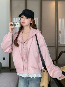 Pink Design Short Lace Splicing Jacket Womens Spring New Style Sweet Anti-Aging Small Size Coat Commute Style Polyester Fiber