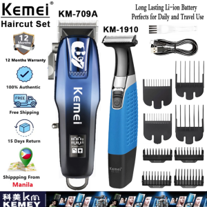 Kemei KM-709A/1910 Professional Blue Hair Clipper Set Rechargeable Beard Shaver Electric Razor For Haircut Original Kit