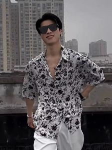 Áo Sơ Mi Nam Tay Ngắn Lụa Băng Mùa Hè Cao Cấp Thời Trang Phong Cách Hàn Quốc Sang Trọng Nhẹ in Họa Tiết Thường Ngày Mùa Hè