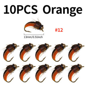 10pcs #12 #14 Brass Beadhead Fast Sinking Latex Realistic Nymph Pupa Worm Fly Artificial Insect For Trout Flies Fly Fishing Lure