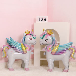 Standing Unicorn Balloons Childrens Birthday Party Decorations Girls Scene Arrangement Gifts Rainbow Cloud Crown Balloons