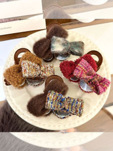 กิ๊บติดผมทรงฉลามขนาดกลางสำหรับผู้หญิง ทรงหางม้าสูง ผ้าฝ้ายปะการังสองหน้า รูปผีเสื้อ ทรงหวาน สไตล์ฤดูใบไม้ร่วงและฤดูหนาว