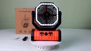 Quạt tích điện F6 kết hợp đèn chiếu sáng dung lượng pin 20000mAh sạc điện thoại USB điều khiển từ xa - DCP35