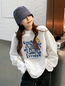 Áo Thun Cotton Dáng Rộng Tay Dài Phong Cách Mỹ Cỡ Lớn Thiết Kế Đơn Giản Thoải Mái Cho Nữ Mùa Thu