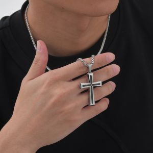 Kemstone Hip Hop Titanium Steel Cross Zircon Necklace - Mens Fashion Jewelry Gift