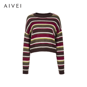 AIVEI | Laid-back Vintage Mountain Striped Knit Sweater