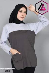 Atasan Wanita Kombinasi polos / Kaos Panjang Wanita bahan adem Catton