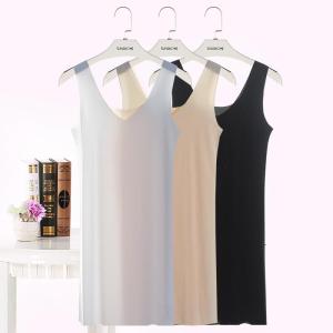 Summer Ice Silk Seamless Vest Womens Mid-Length Ultra-Thin plus Size Loose Strap Sleep Dress Underwear Base Skirt