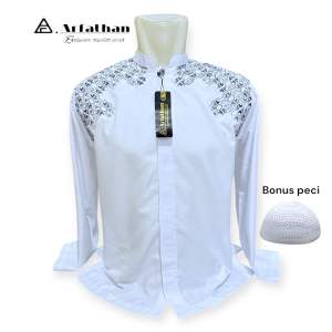 Arfathan Baju Koko Putih Pria Dewasa Arfathan Lengan Panjang Motif Bordir Pundak ARF-1108