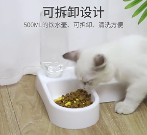 2 in 1 Feeder Pet Double Bowl Automatic Water Dispenser Moisture Proof Mouth 500ml Capacity Food Container