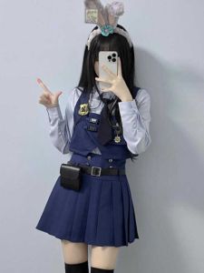 College Style Animal Crossing Halloween Judy Rabbit Police Officer Uniform Skirt Set Long Sleeve Garden Tour Costumes