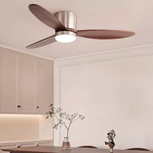 Recessed Mount 6-Speed Low Profile Reversible DC Motor 42-Inch Clover Wooden Ceiling Fan with Light for Energy-Efficient Indoor Use