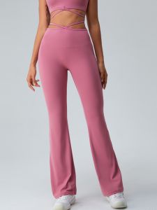 Womens High-Waist Crossed Waistband Yoga Pants Running Fitness Sports Breathable Elastic Slimming Nine-Piece Length Nylon Spandex Blend